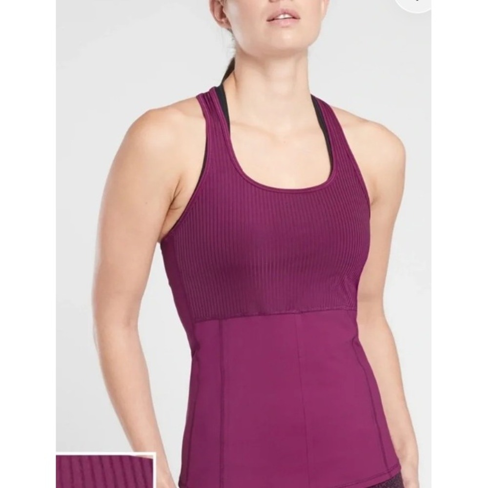 Athleta Racerback Tank Top Size S Purple Ribbed Zipper Pocket Activewear Running